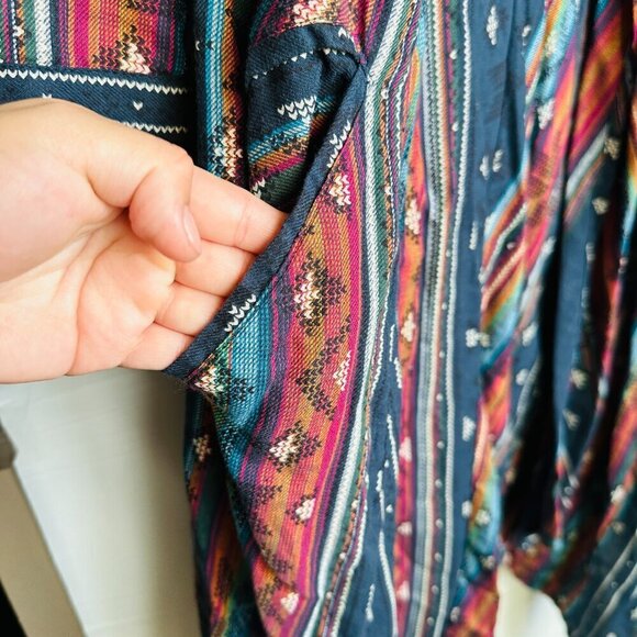 World Market Boho Linen Tribal Print Kimono size S/M - Picture 6 of 9